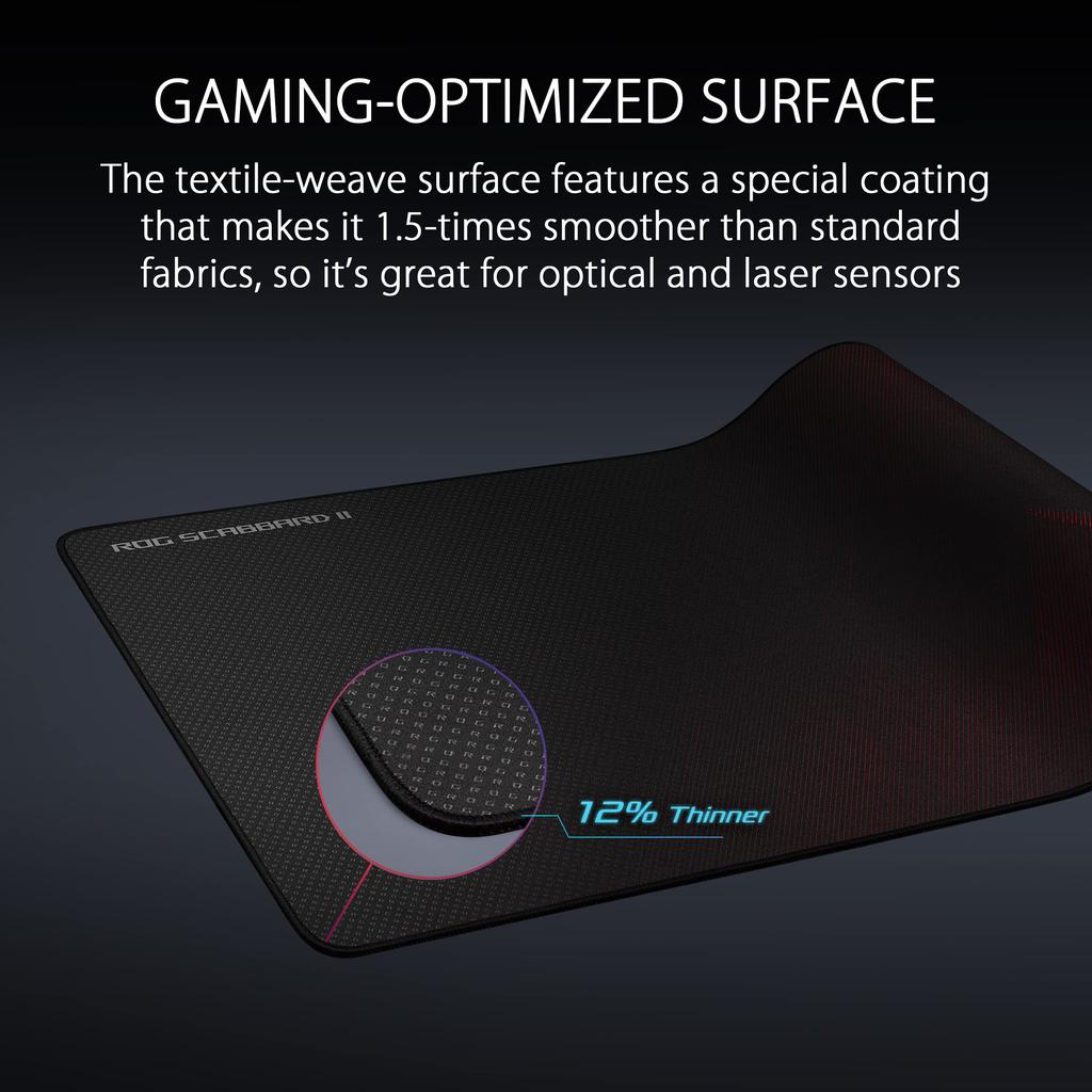 ASUS ROG Scabbard II Gaming Mouse Pad Extra Flat Mouse Pad - Large, Stain-Repellent Nano-Coating, Fray-Resistant Stitching, Non-Slip