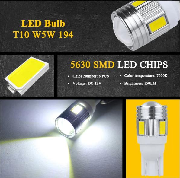2 Stück/1 Stück T10 W5W 158 192 Xenon-Backup-Glühbirnen LED CANBUS 6SMD 5630 Innenbeleuchtung