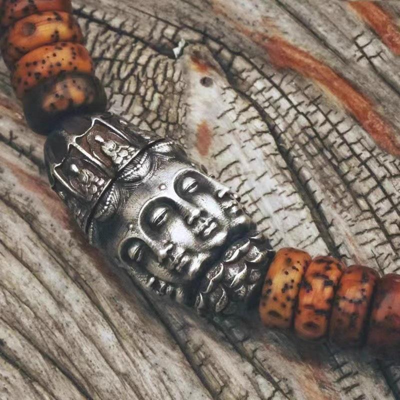 Tibetan Lotus Bead Bracelet with Rotatable Eight-Faced Buddha Head Medium