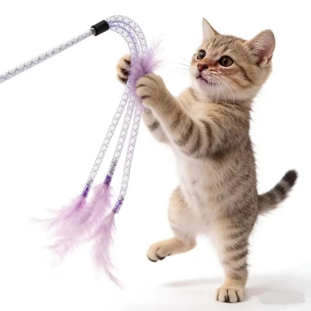 Feather Interactive Cat Toy 42cm Length Cat Toy with Bell Funny Feather Playing Stick for Cats