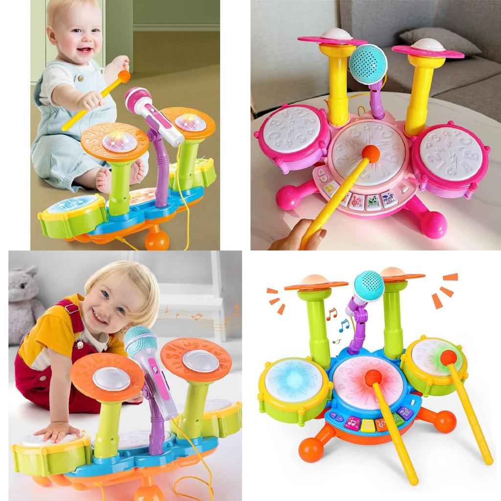 Children Electric Light Drum Set With Visual And Auditory Features For Early Education Play