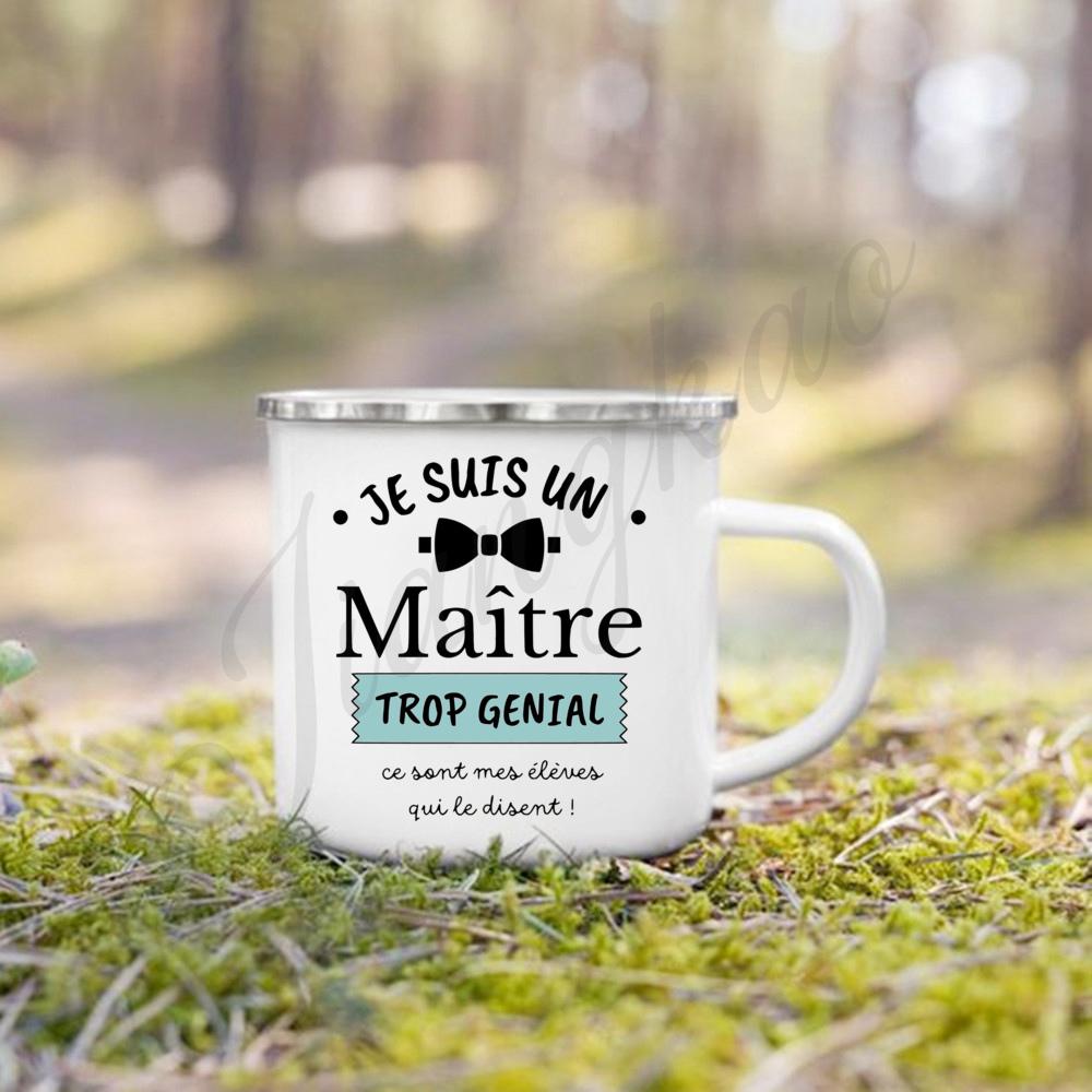Super Maitre French Printed Mugs Creative Coffee Cups Drinks Water Enamel Camping Cup School Handle Drinkware Gifts for Teacher
