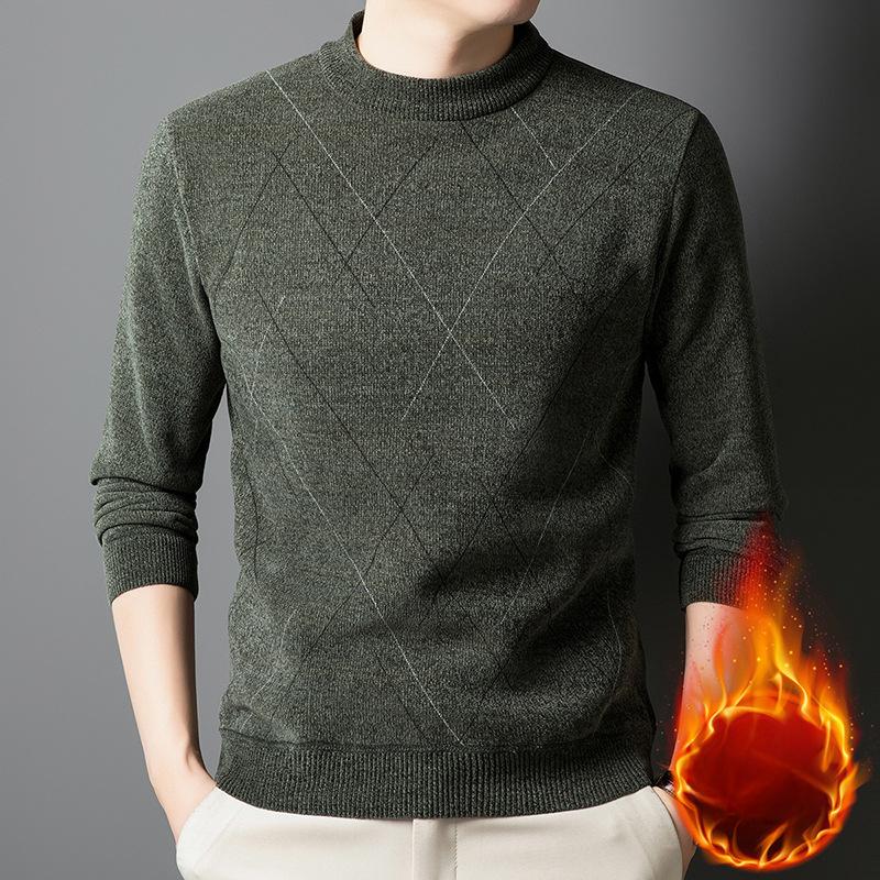 

Мужской повседневный вязаный свитер-пуловер - однотонный, с длинным рукавом, круглым вырезом, на осень и зиму 3XL зелёный
