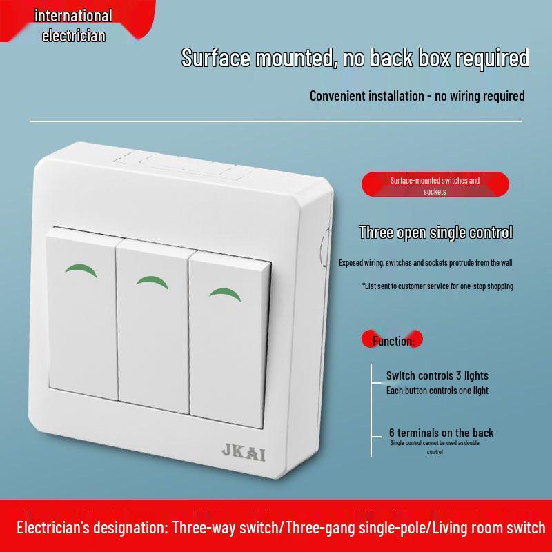 Surface-Mounted Integrated Switch Panel: One-Gang Single-Control, Two-Gang Double-Control, Wall Light Switch with Five Holes.