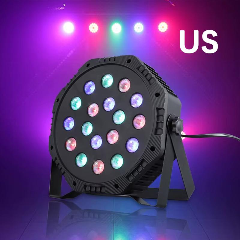 

18 светодиодных RGB сценических светильников DMX512 со звуковым управлением и стробоскопической лампой для дискотек с вилкой ЕС/США для диджеев, свадеб, баров, клубов, рождественских вечеринок, освещения, декора US No Remote Control