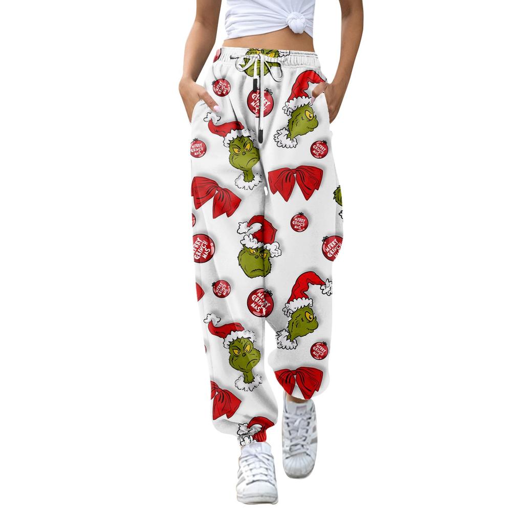 Women's Fashion Christmas Loose Drawstring Waist Solid Color Casual Sports Pants
