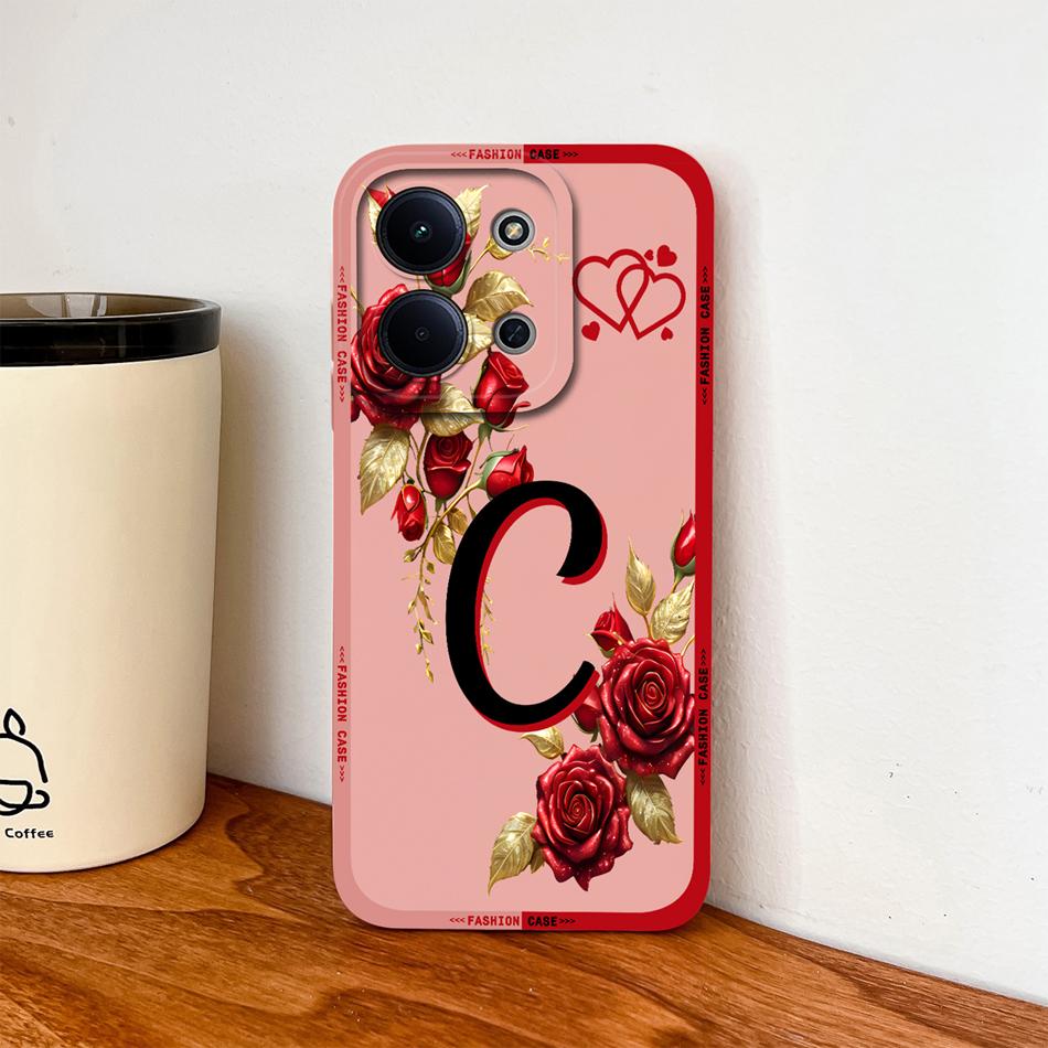 Per Cover Telefono Redmi 15C 4G 5G Fiori Nome Lettere Morbida Silicone Liquido Custodia a Protezione Totale Per Redmi 15 C Alloggiamento Antiurto