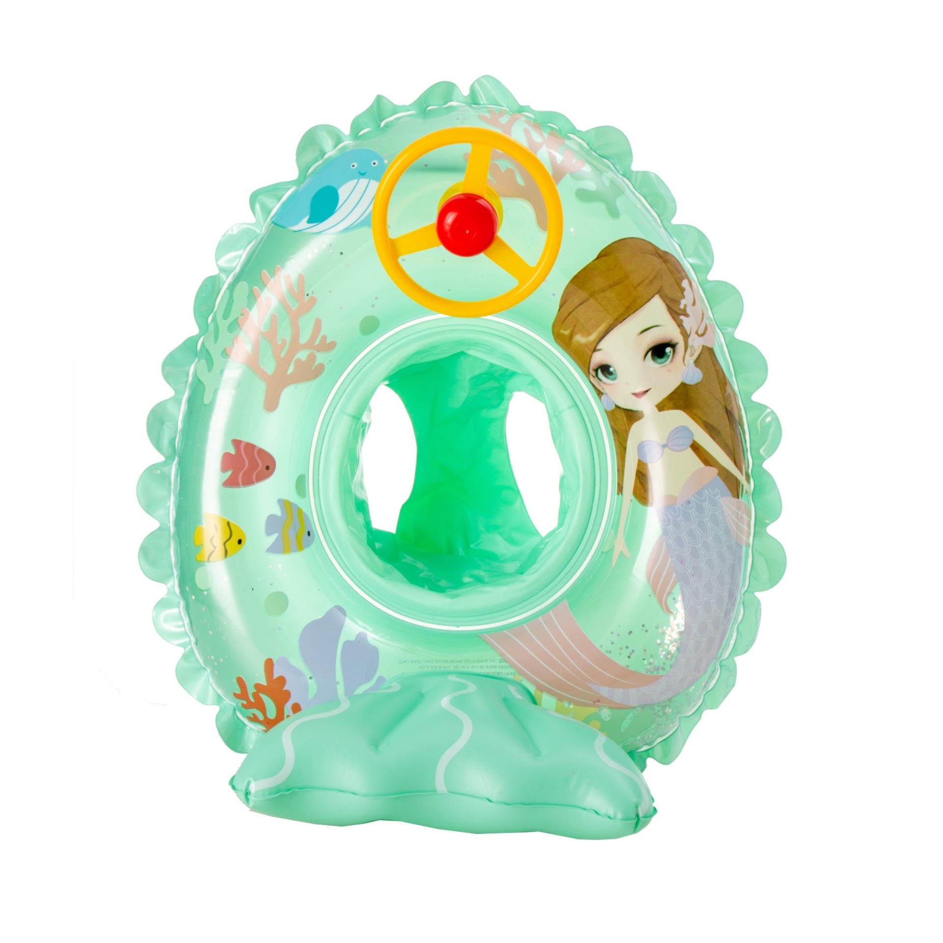 

Childrens Lace Mermaid Thickened Inflatable Swimming Ring With Wheel Steering зелений