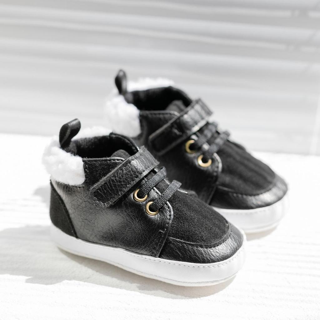 Winter Autumn Boys' Cozy Cotton Shoes - Solid Color, Plus Velvet, Soft Sole Baby Shoes