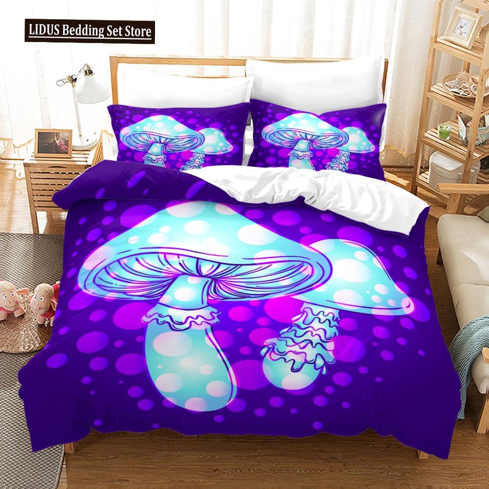 

Mushroom Duvet Cover Set King Queen Size Star Purple Blue Trippy Mushroom Pattern Cartoon Polyester Bedding Set For Kid Boy Girl EU single(135x200cm)