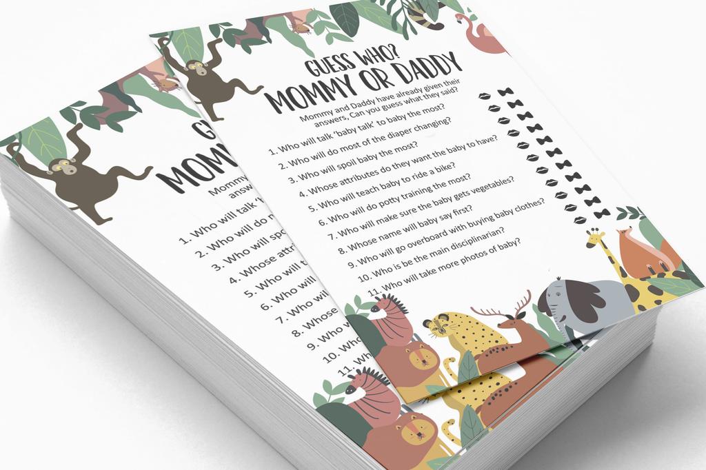 Inkdotpot Who Said it Game Mommy Or Daddy 50 Sheet Fun Baby Shower Game Gender Neutral Greenery & Animals Party Supply-7931