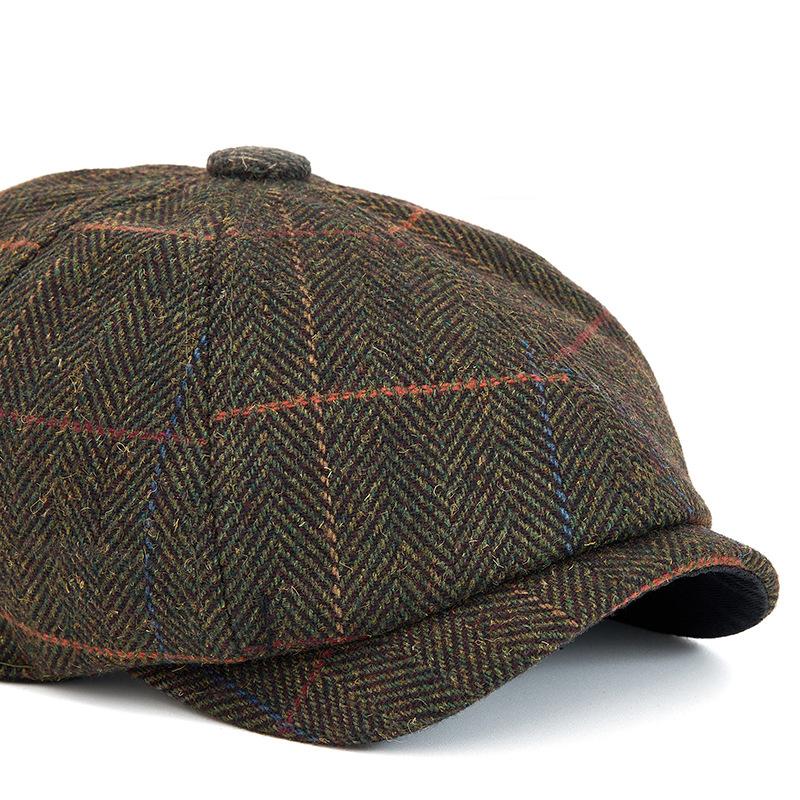 Vintage Octagonal Cap Autumn Winter Men's Warm Wool Beret Cap Painter's Cap Newsboy Cap