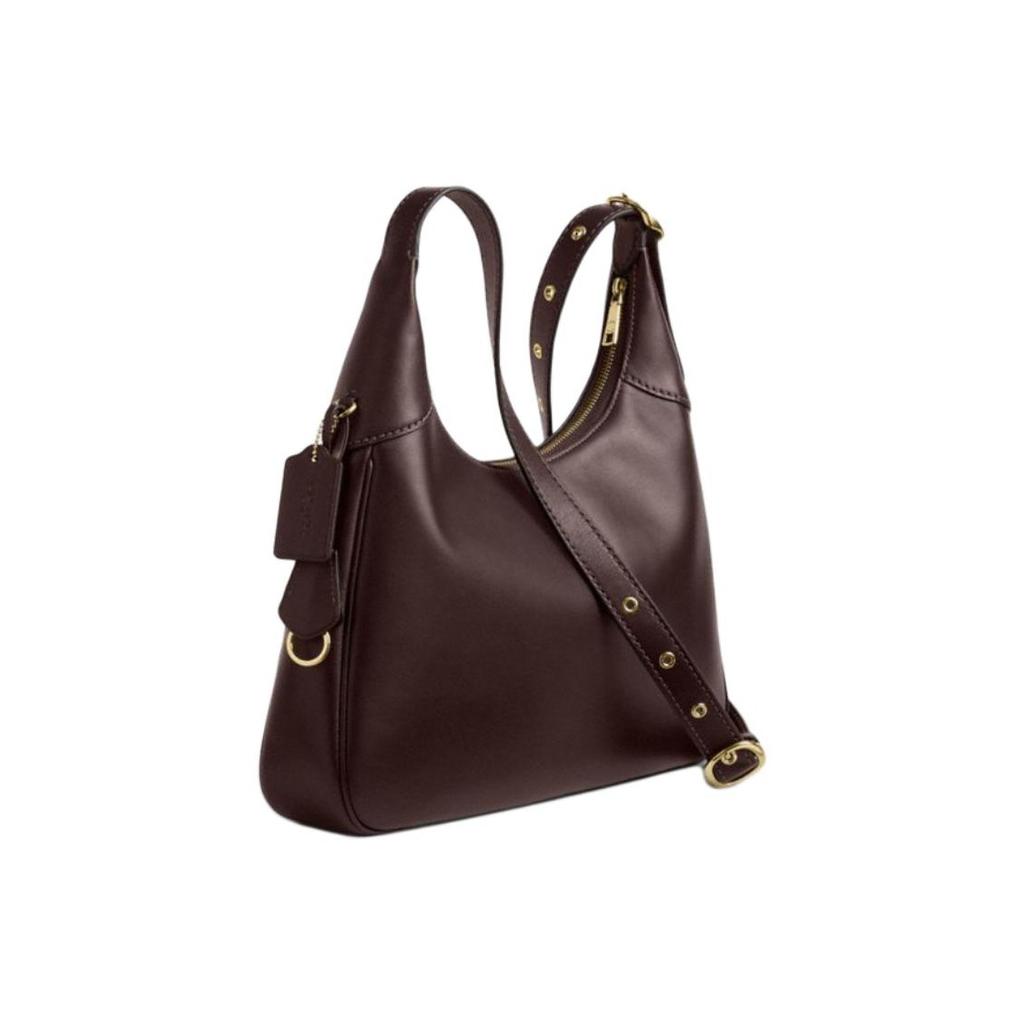 Coach Ella 36 Logo Zip Closure Leather Underarm Shoulder Bag Large Women Shoulder Bag Dark-Coffee CCE48-IMXAL