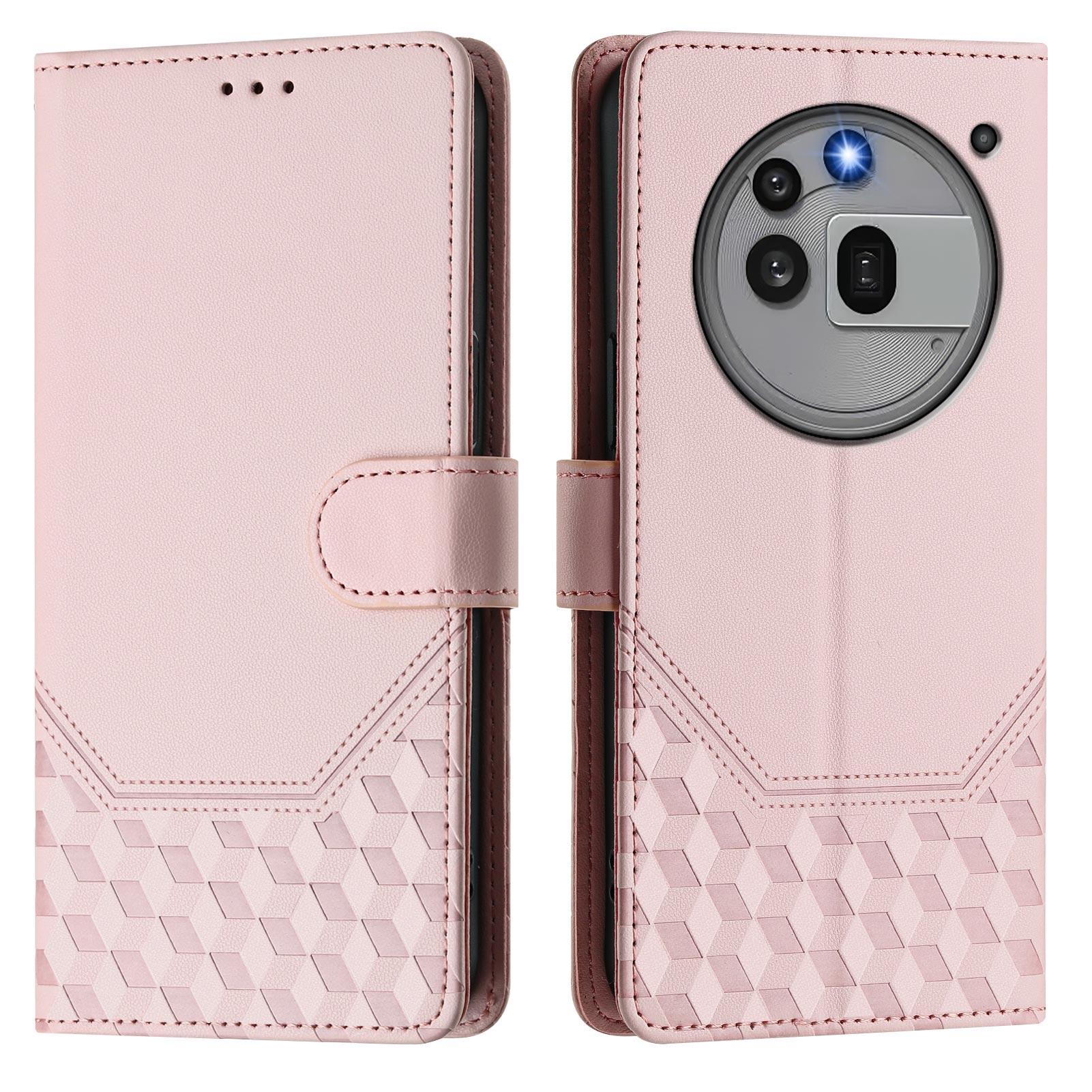 

For Nothing Phone (3a) Pro Case Imprinted Honeycomb RFID Blocking Leather Phone Cover with Strap Pink