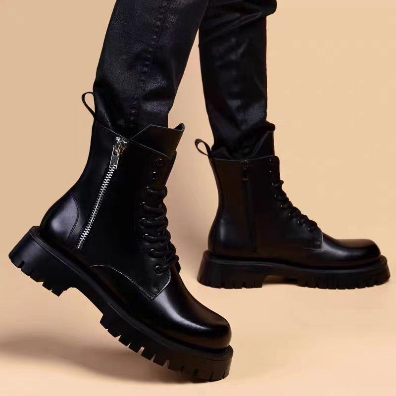 Men's 2024 Autumn British-Style Genuine Leather High-Top Work Boots