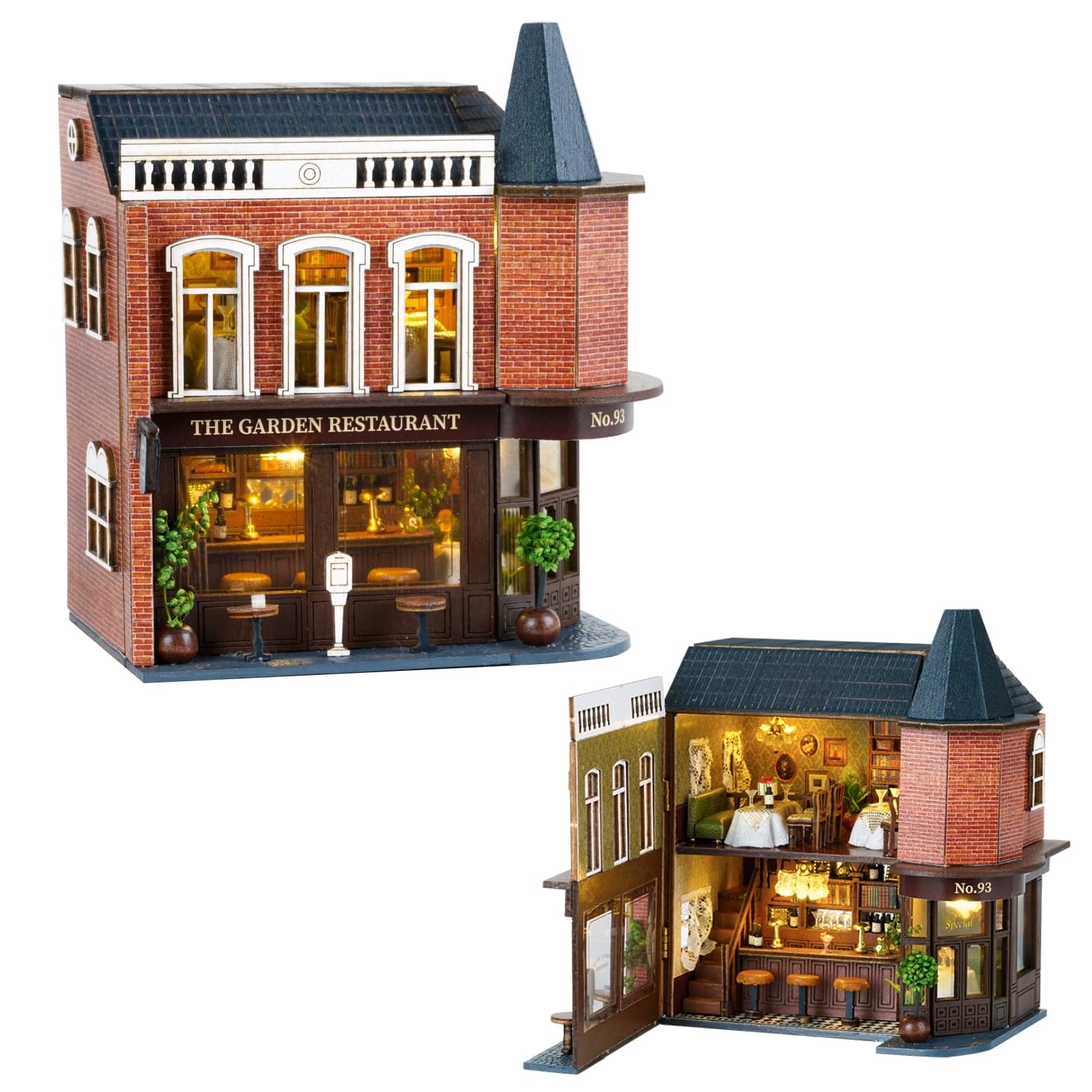 

CUTEROOM Деревянный кукольный домик Миниатюрная модель со светодиодной подсветкой DIY Игрушка-набор для детей, Подсветка, (D016)