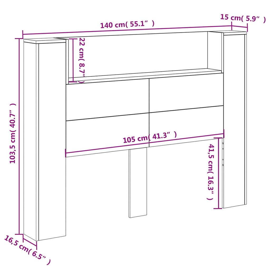 Storage Headboard with LED White Wood Material