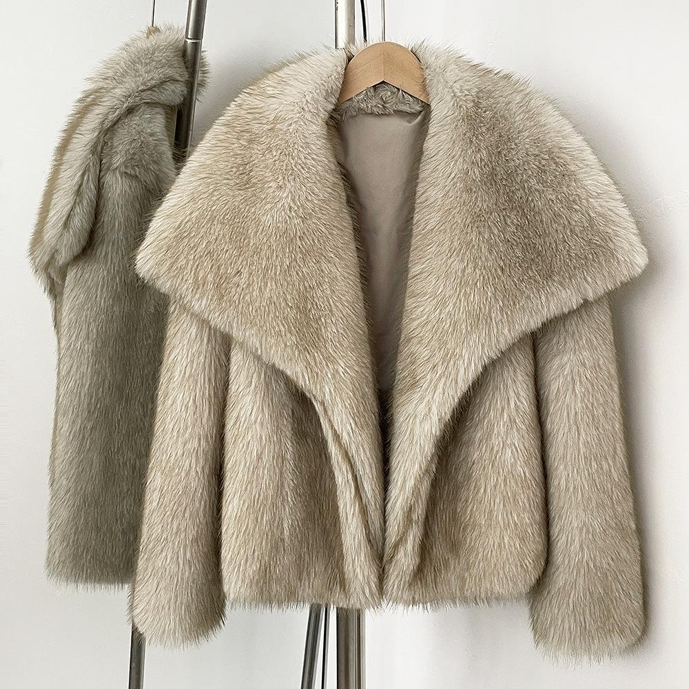 

Женское новое пальто из искусственного лисьего меха и травы с большим воротником, осень-зима S