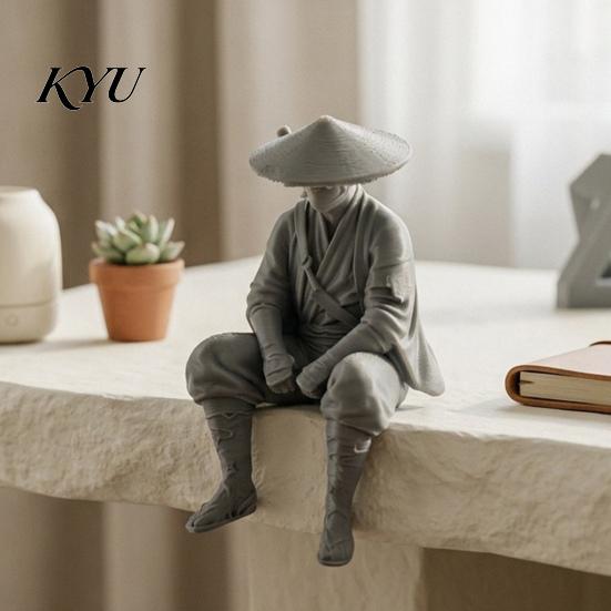 Miniature Jianghu Character Model 3D Printed Ancient Chinese Hermit Warrior Figurine, Swordsman Statue with Bamboo Hat, Unique Personalized