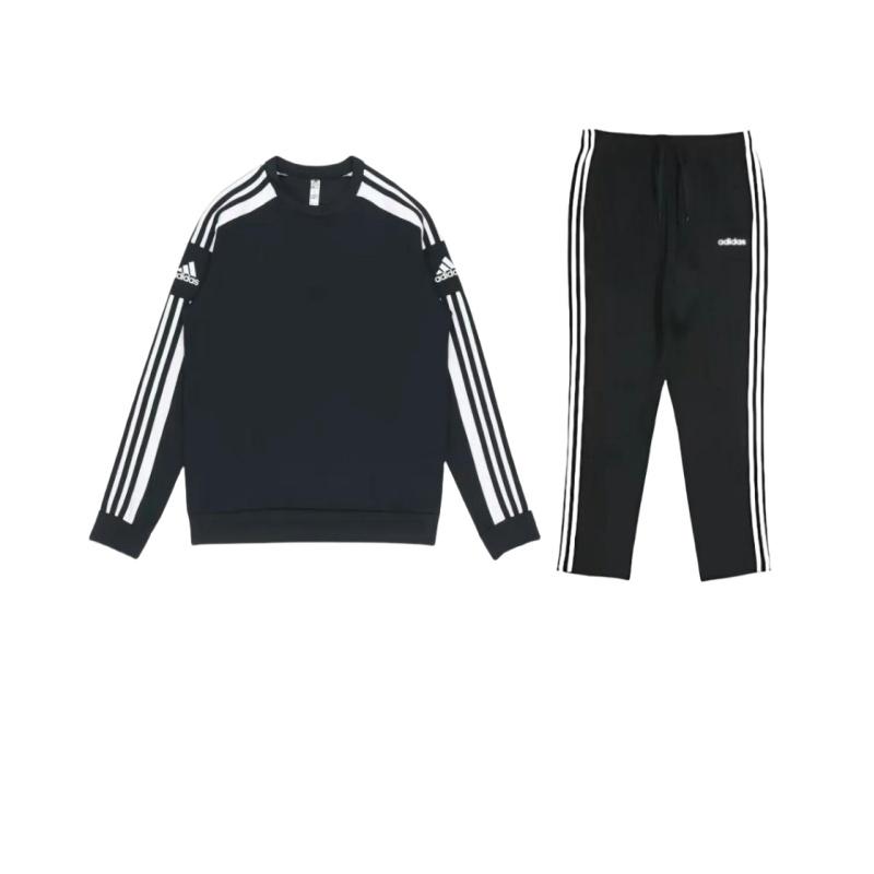 

Adidas Crew Neck Pullover Long Sleeve Sweatshirt Comfortable Drawstring Long Pants Casual Sports Set Unisex sweatshirt, pants Black DU0456+-GT6638 S