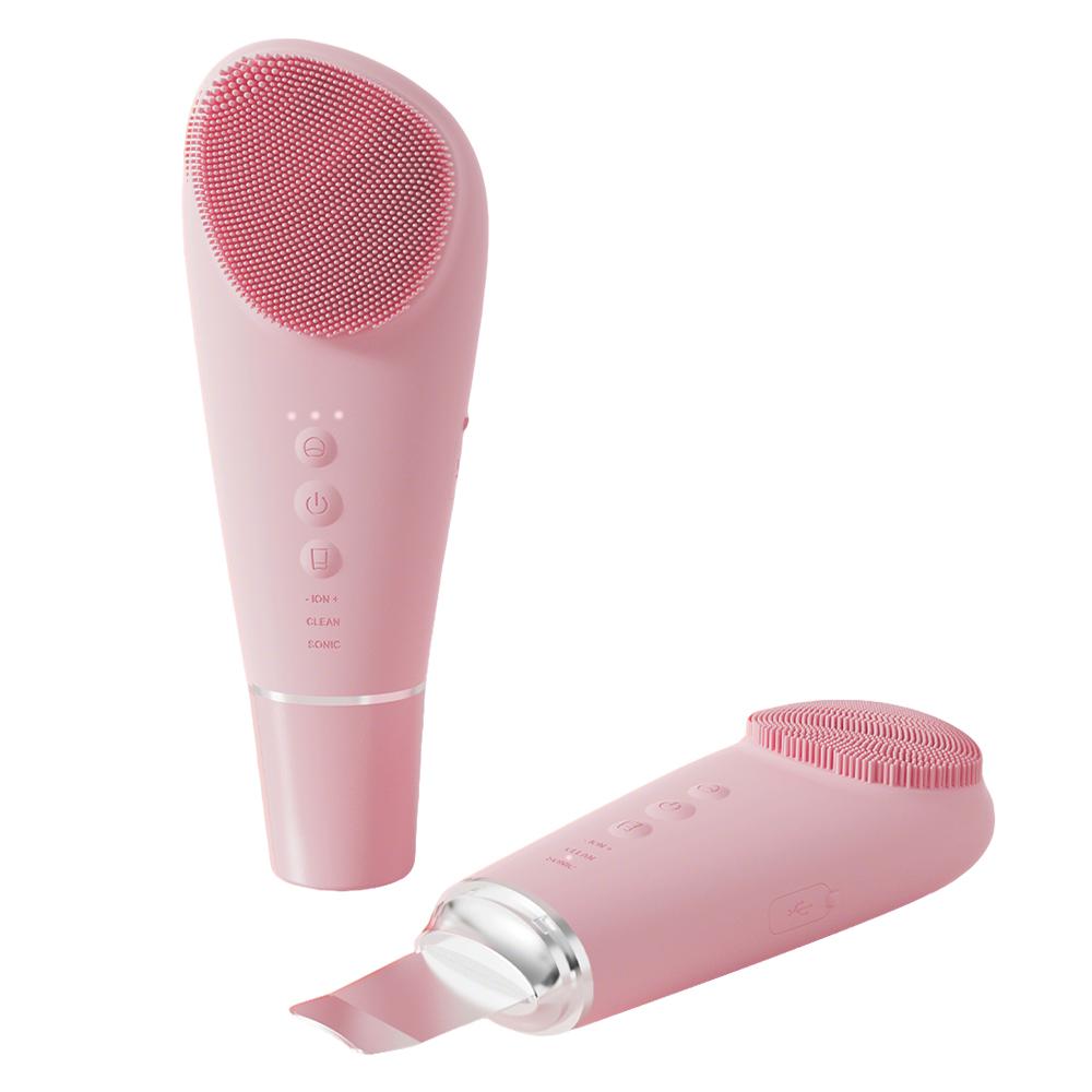 Facial Cleansing Brush & Massager 2 in 1 Facial Skin Scrubber Waterproof Rechargeable Face Scrub for Deep Cleansing Usb Recharge розовый
