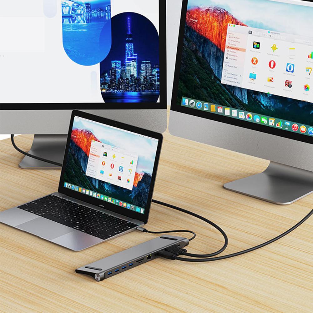 11 in 1 USB C Docking Station 100W PD SD/TF Audio USB C Hub Triple Display Multiport Adapter for Surface/HP/Dell/Lenovo/MacBook