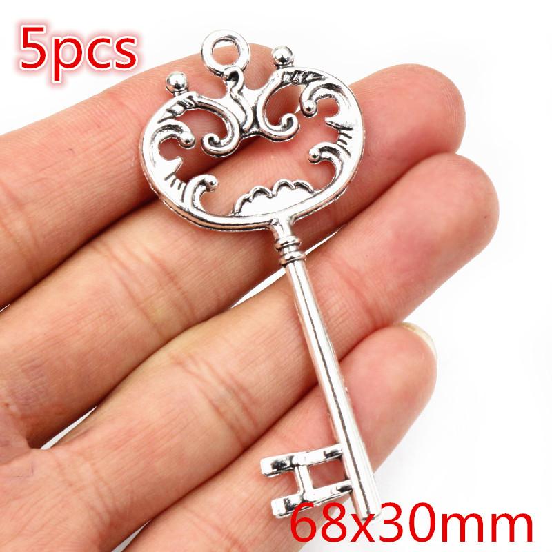 5pcs 70x19mm Charms Hippocampi Key Antique Bronze Silver Plated Metal Handmade Charms Pendant DIY Findings for bracelet necklace