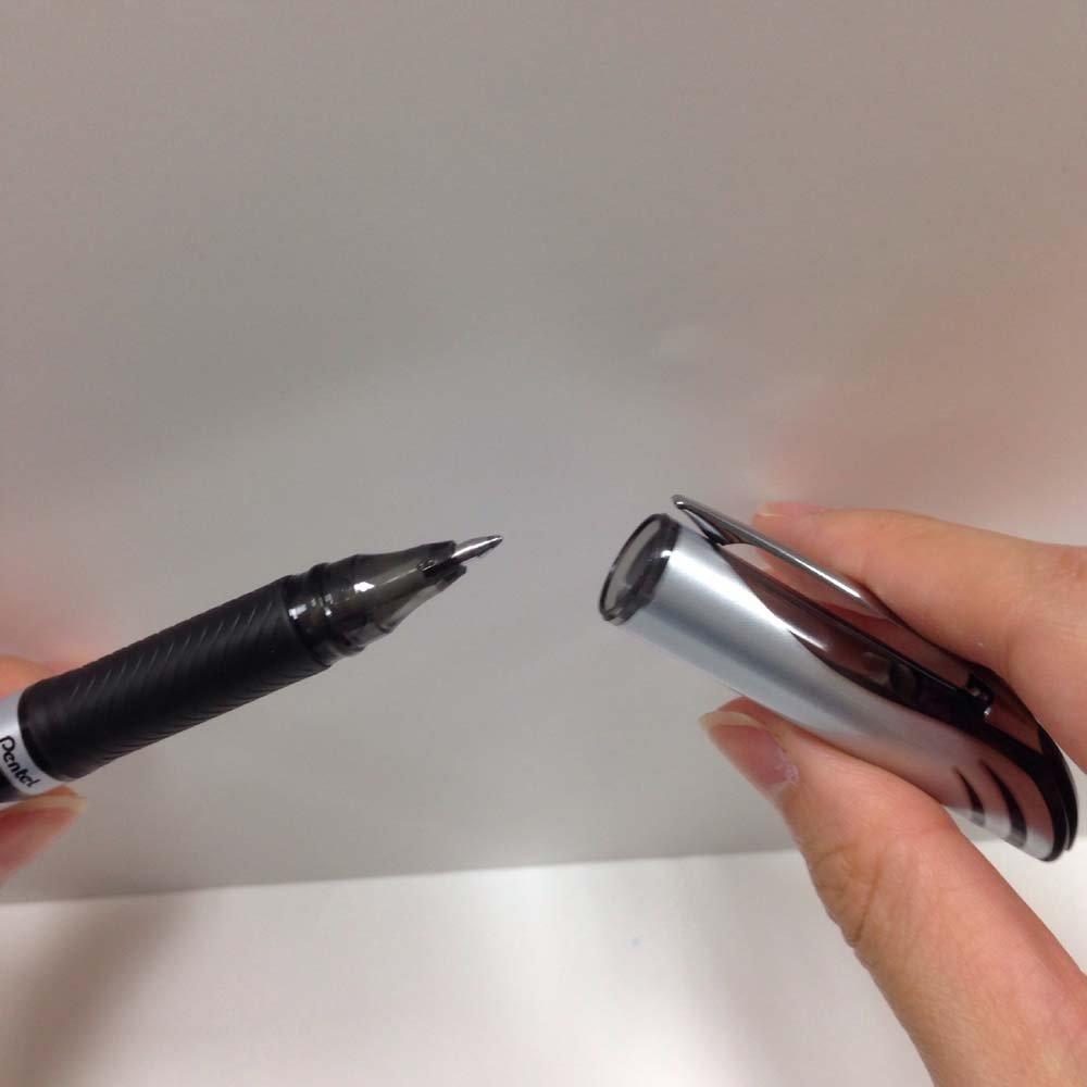 Pentel Energel Gel Ink Ballpoint Cap Silver 10 Pens Pen, Type, 0.7mm, Barrel, BL57-A, Black,