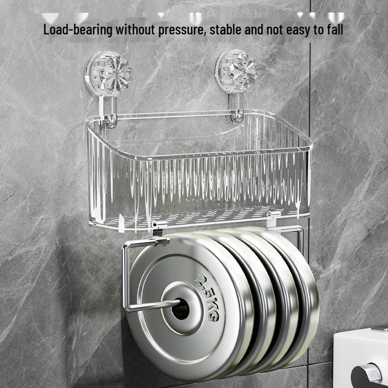 Elegant Wall-Mounted Bathroom Storage Rack: Punch-Free Toothbrush & Toothpaste Holder with Suction Cup.