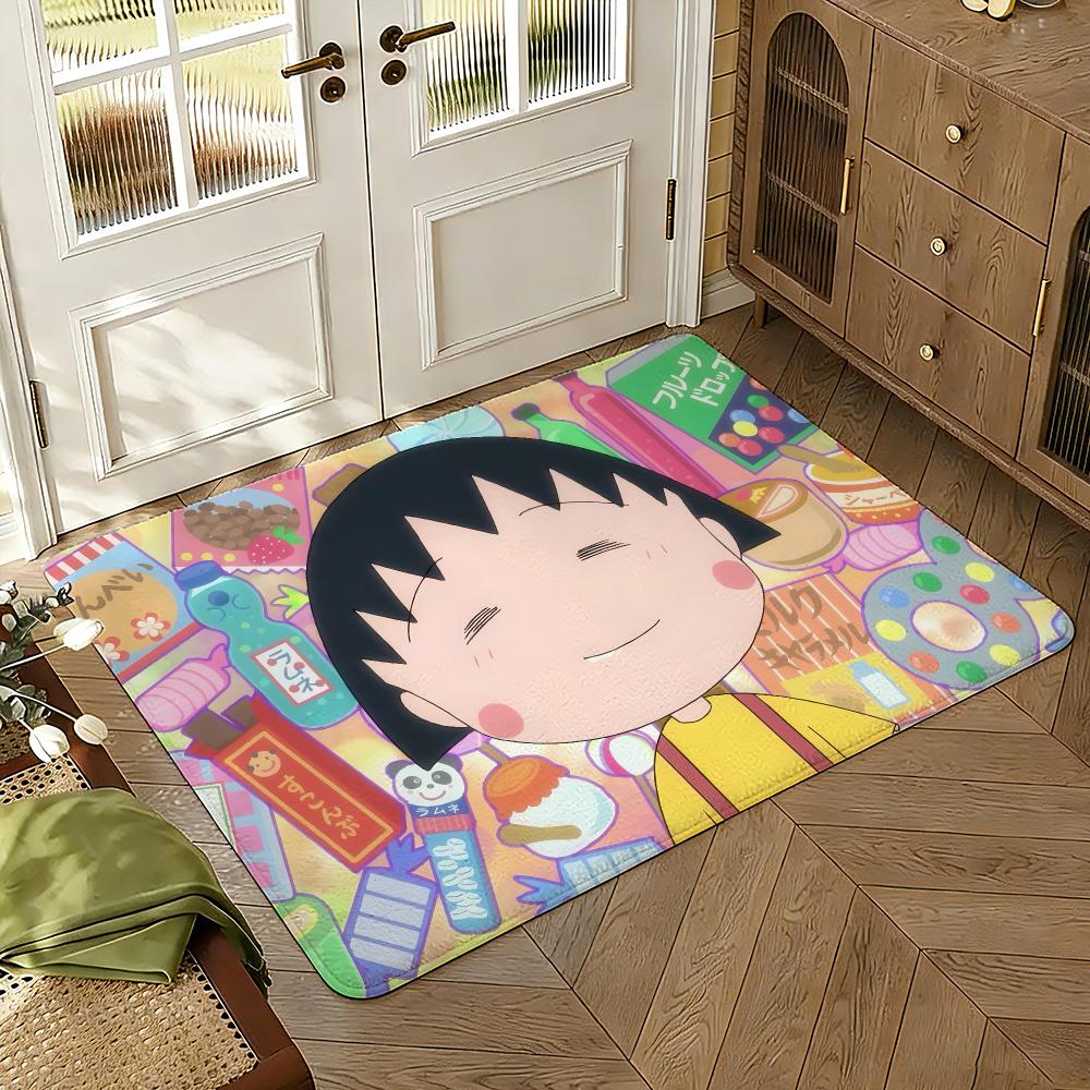 Alfombrilla de Suelo Anime Chibi Maruko-chan Suave Engrosada Absorbente Antideslizante Dormitorio Sala de Estar Felpudo Decoración del Hogar Alfombras de Franela