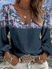 Lady Bohemian Retro Western Style V-Neck Shirt - Lantern Sleeve Top, Suitable for Casual Outfits and Vacation Wear. Regular Fit Without Stretch.