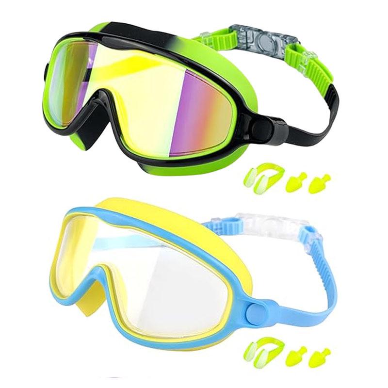 Children's Large Frame Swim Goggles with Nose Cover, Waterproof Anti-Fog, for Boys and Girls