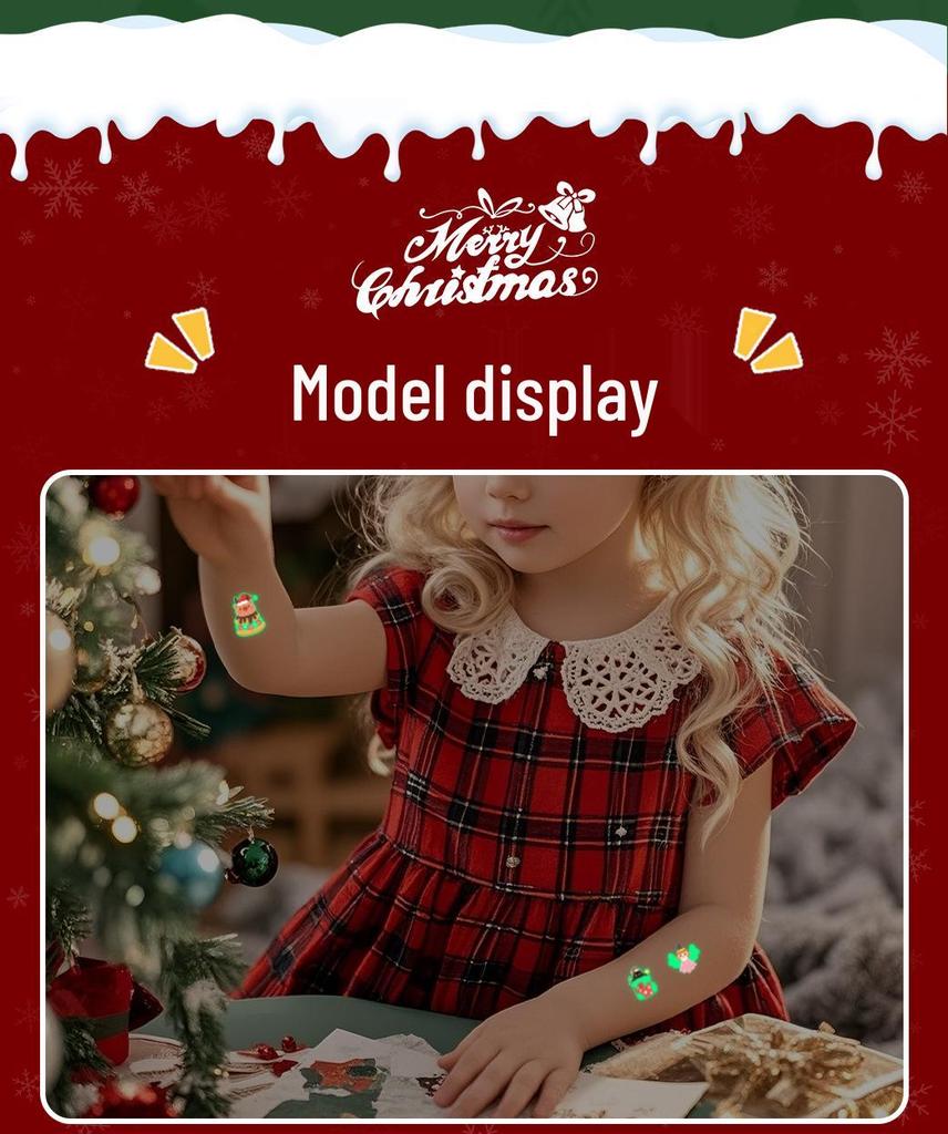 Christmas Luminous Tattoo Stickers: Santa Claus & Cartoon Designs for Kids