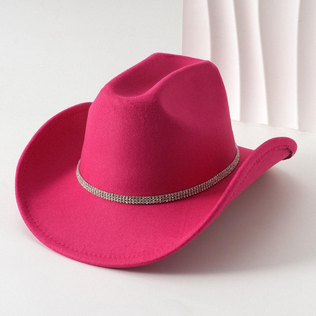 Men's and women's European and American style cowboy hat square rhinestone gem accessories hat retro jazz felt hat