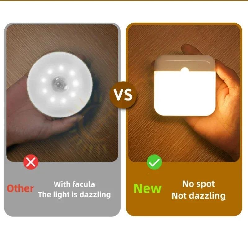 Motion Sensor Light USB Night Light LED Lamp With Switch Rechargeable Inductor Lights For Kitchen Stairs Hallway Closet Bedroom