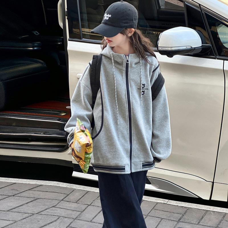 

2025 Girls Autumn Hooded Sweatshirt - Stylish Outerwear for Kids 120 cm серый