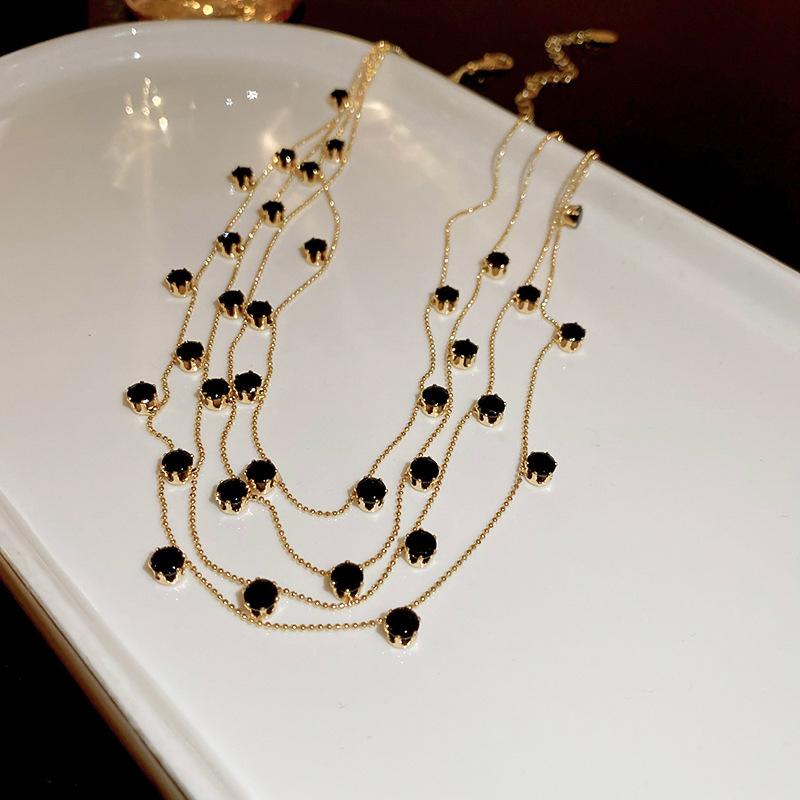 Wind Gypsy Star Round Zircon Multi-layer Stacked Necklace Niche Clavicle Necklace