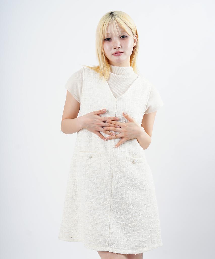 STARRYEYED Perlen-Taschen-Tweedkleid (beige)