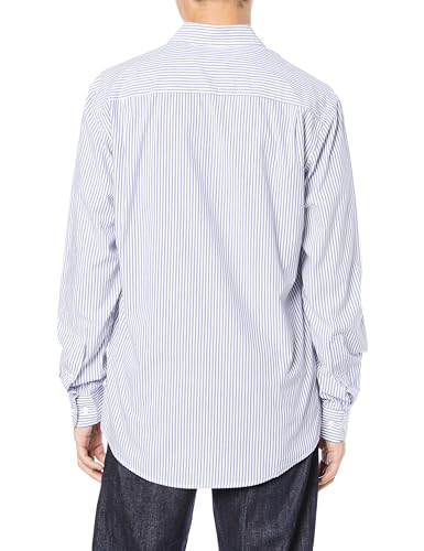 Amazon Essentials Men's Regular Fit Casual Long Sleeve Poplin Shirt, Blue and White, Vertical Stripes, Size L