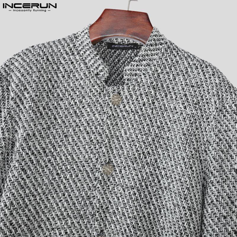 INCERUN Winter Autumn Vintage Men Stand Neck Long Sleeve Casual Buttons Texture Jackets Coats