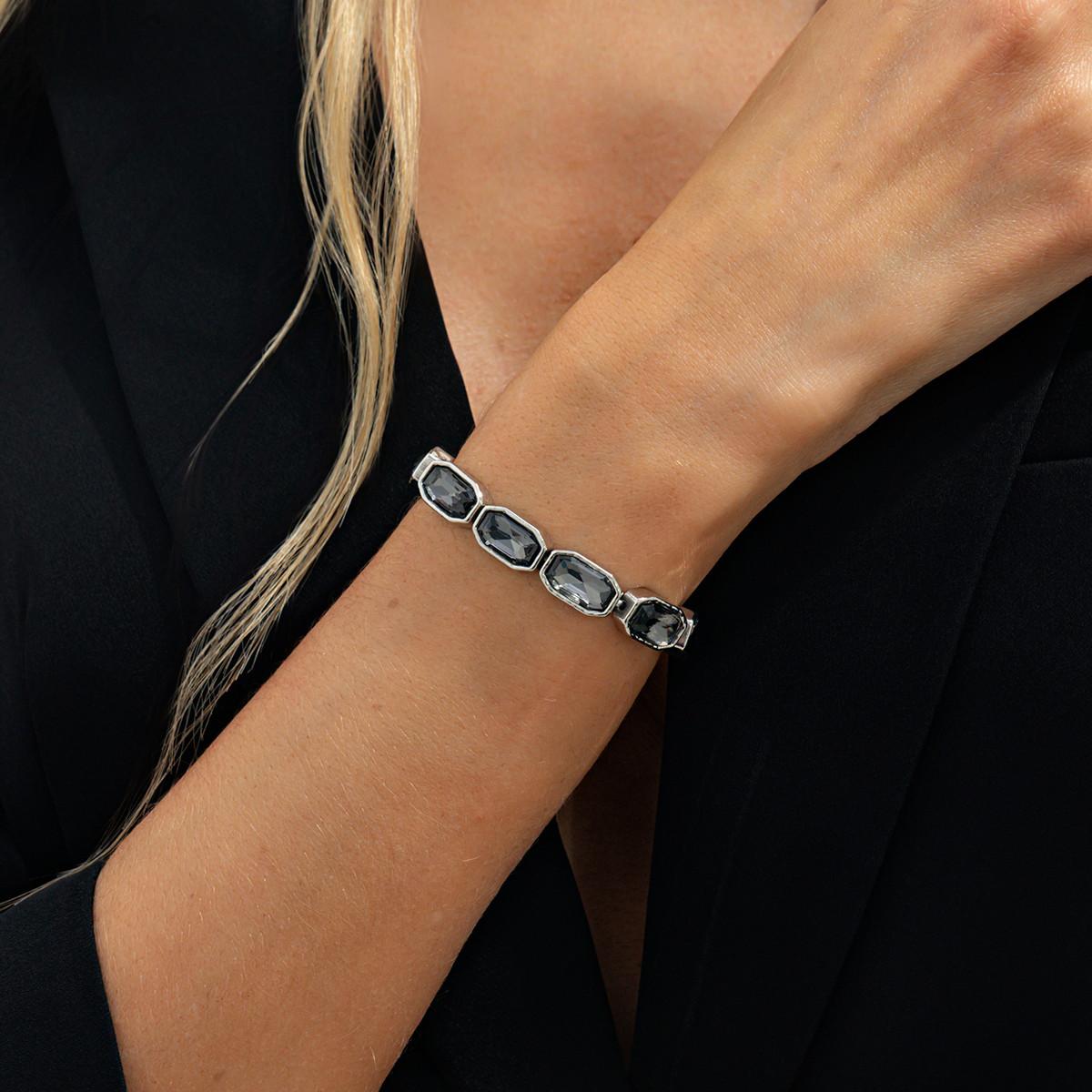 Ingemark Elegant Acrylic Rhinestone Elastic Bracelet for Women Vintage Geometric Wide Bangle Hand Chain Fashion Jewelry Gifts