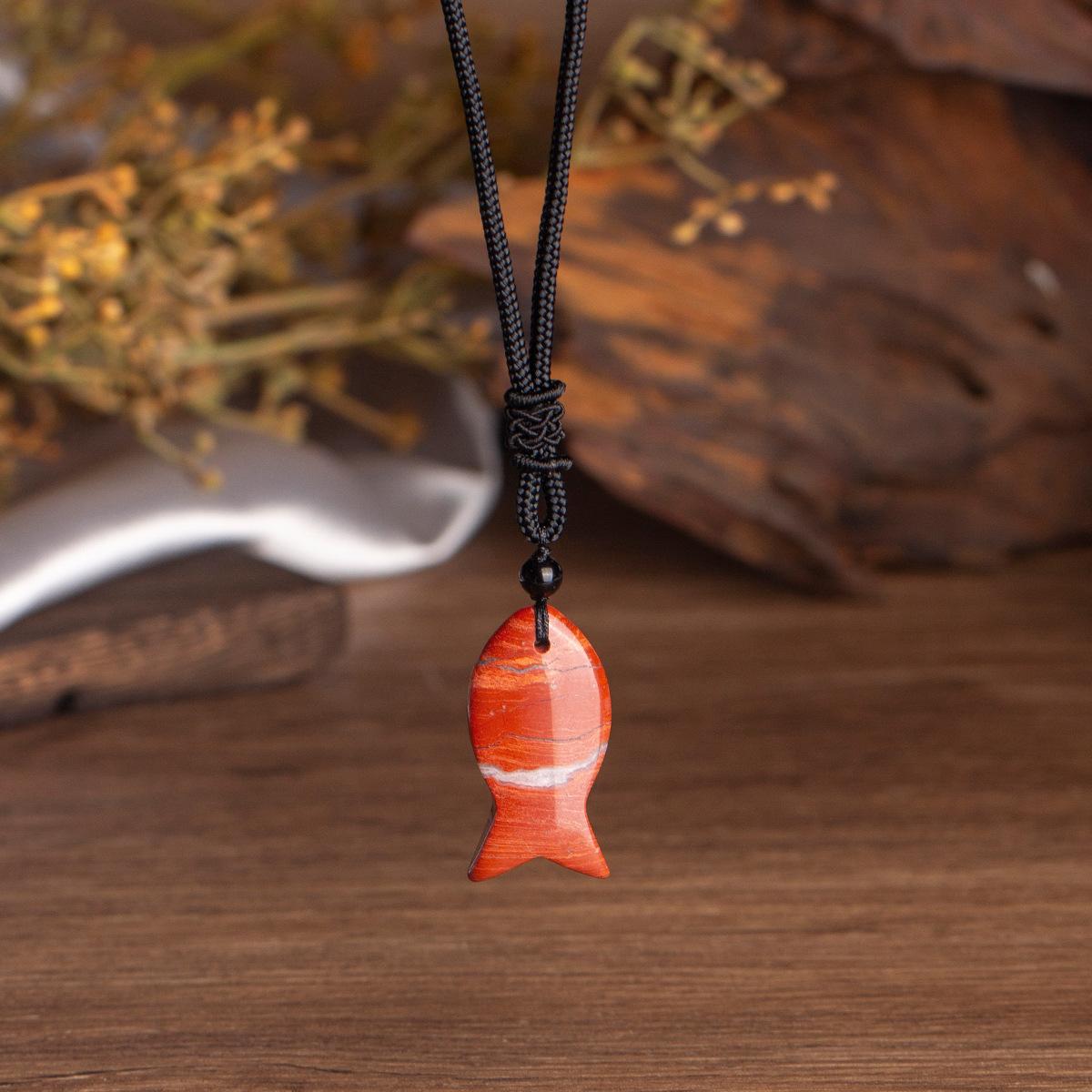 Натуральный кристальный кулон, розовый кристалл, донглин, плетеная цепочка с подвеской-рыбой, украшения