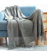 Luxury Solid Color Fringe Bean Blankets Tassels Knitted Throw Blanket Chunky Cozy Farmhouse Gift All Season Comfort For Home