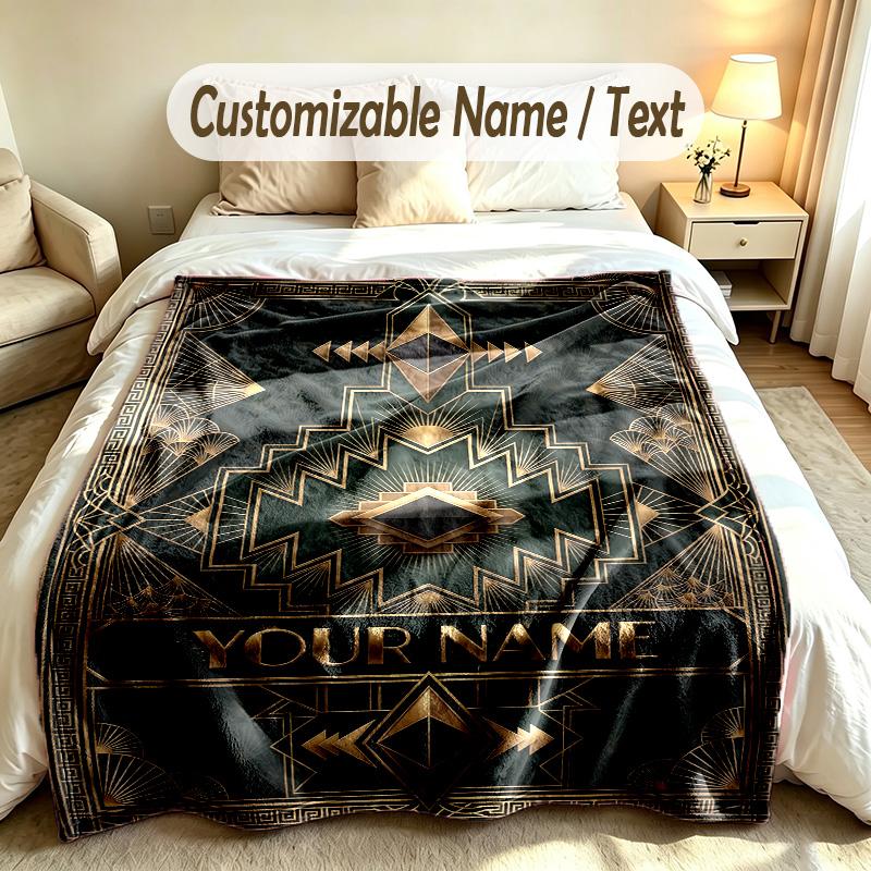 Art Deco Theme Custom Blanket Personalized Name & Text Customized Soft Warm Throw Blanket Home Decor