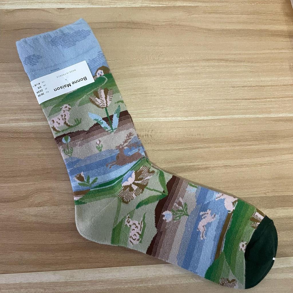 Bonne Maison: Retro-Ölgemälde-Socken für Damen, mittelhoch, luxuriös, französisch, bis zur Wade