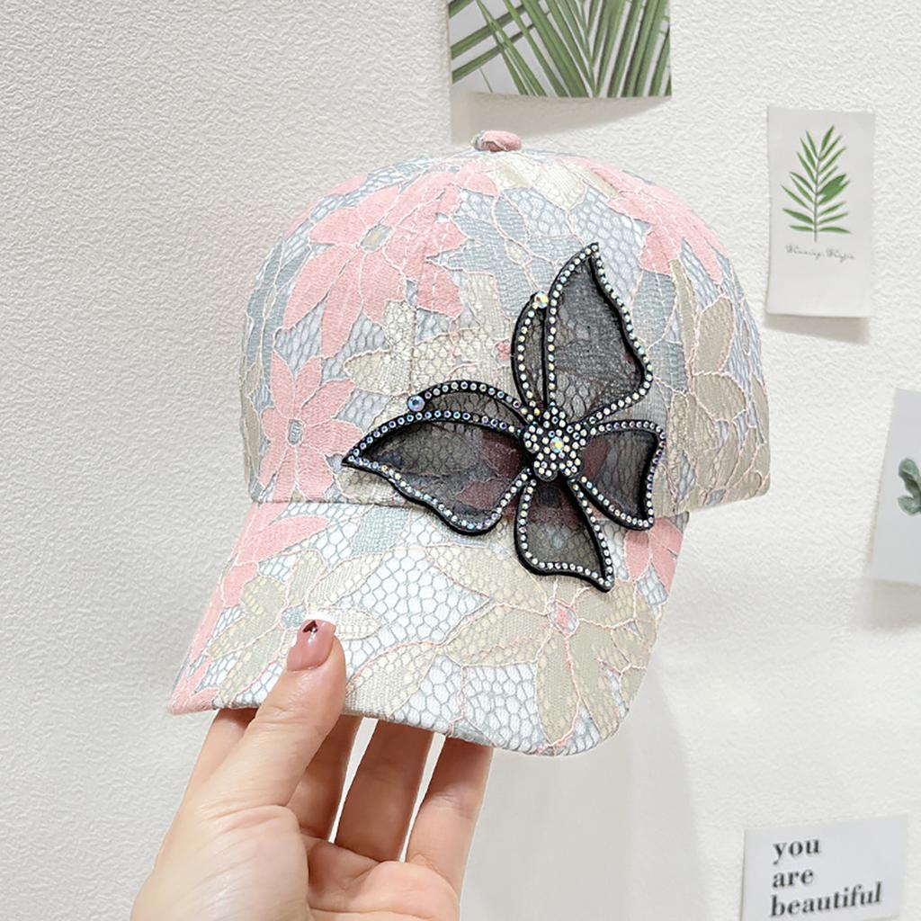 Fashion Butterfly Rhinestones Baseball Hat for Women Summer Mesh Breathable Floral Peaked Sunshade Cap Female Casual Outdoor Hat