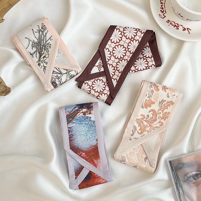 Silk scarf high-end sense with Hanfu tied bag streamer shirt neck printed small scarf decorative belt