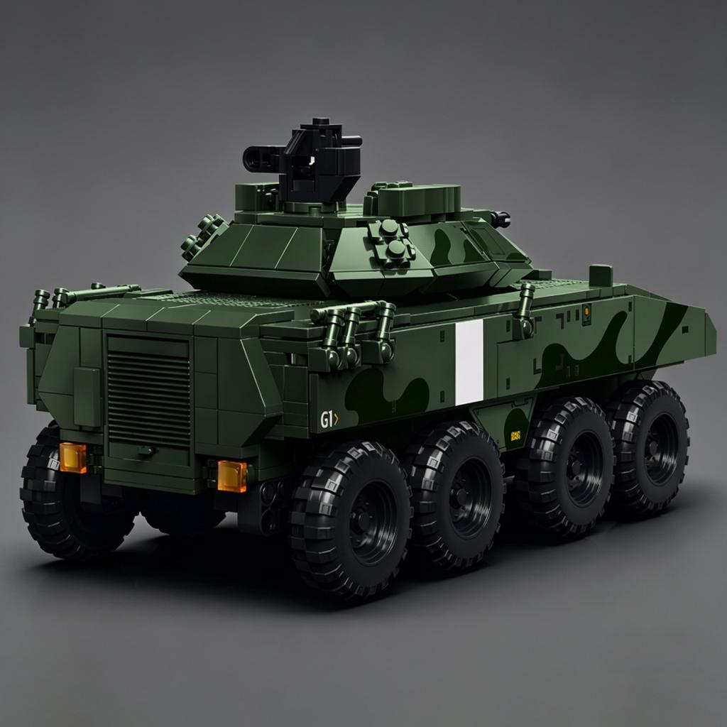 LAV-G1 8×8 Rad-Schützenpanzer Baustein-Maßstabsmodell: Gepanzerte Fahrzeuge mit Ketten Panzer Lernspielzeug für Jungen Mädchen