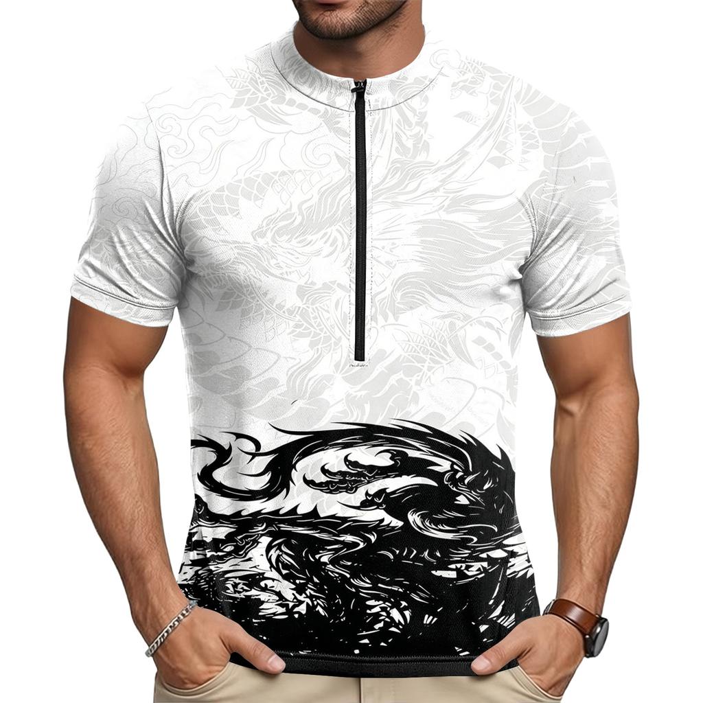 Herren Kurzarm Radtrikot Atmungsaktiv Schnelltrocknend Halber Reißverschluss Vorne Leichtes Stretch-Gewebe mit Aufgedrucktem Design für Outdoor-Sportarten