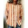 Women's Neutral Floral & Stripe Print Button & Tie Front Blouse, Casual Stylish Top for Spring Summer Daily & Versatile Wear